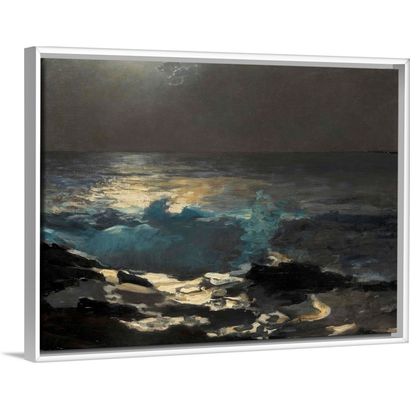 « Moonlight, Wood Island Light » par Winslow Homer, reproduction d’art, H 14 po x l 18 po x 1,75 po, Cadre blanc