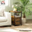 Allisha Bedside Table with Charging Station for Living Room, Rustic Brown