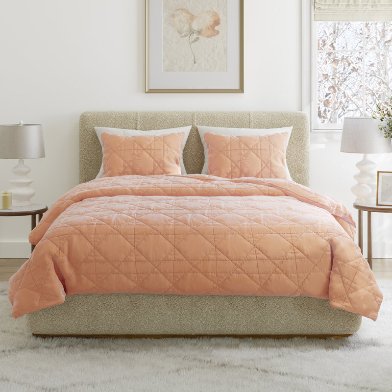 Ensemble de courtepointe Velvet, Rose, Courtepointe grand + 2 couvre-oreillers standard