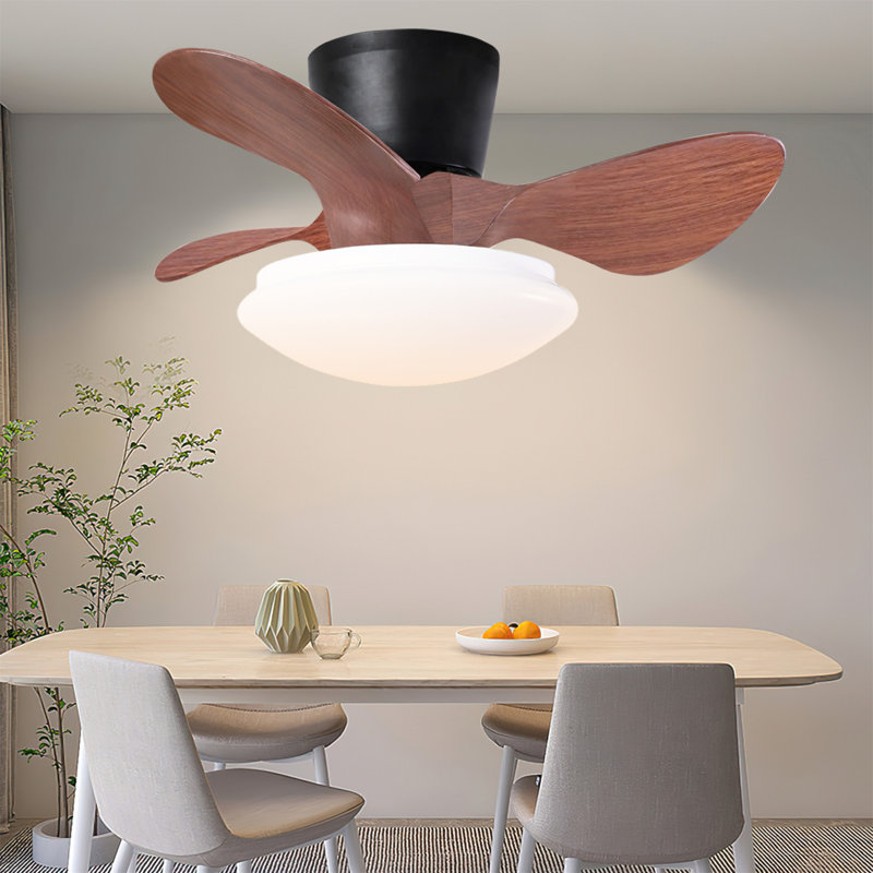 Petit ventilateur de plafond 24 po en noyer avec lumières et télécommande DEL 18W Moderne Ventilateur de plafond encastré couleur réglable, ventilateur de plafond à profil bas DC