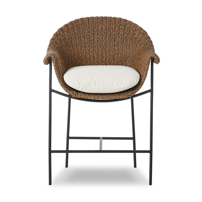 Suerte 26" Patio Bar Stool with Cushion, Cream/Black/Brown