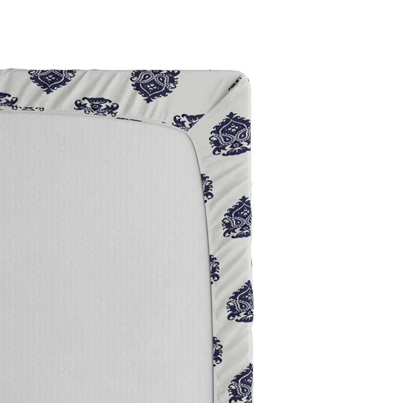 Drap-housse, Double, Damas bleu marine