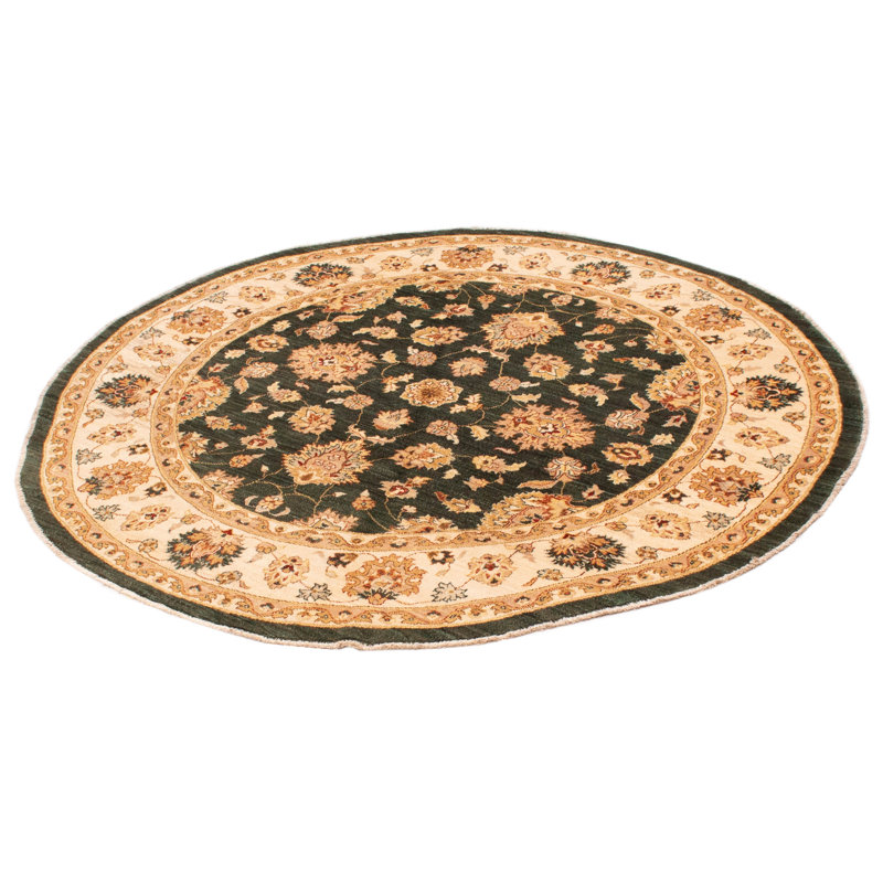 Tapis unique en laine noué à la main 8 pi One-of-a-Kind Wiersma vert foncé / rose / crème