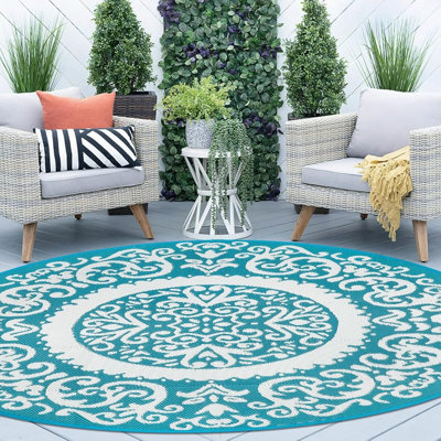 Round Outdoor Rug for Patio 6Ft Reversible Plastic Straw Rug with Carry Bag Lightweight Waterproof Camping Mat for Outdoor Porch Deck Backyard