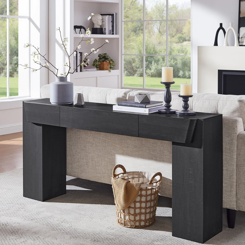 Console 63 po avec tiroir et canapé en bois 63 po pour le salon du couloir d'entrée, Noir