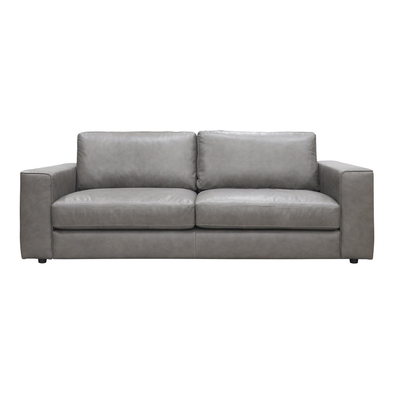 89" Genuine Leather Square Arm Sofa Bed, Gray