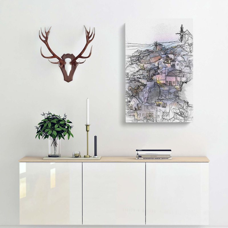 The Santorini Skyline In Greece In Abstract - Wrapped Canvas Print, 91cm H x 60cm W x 3cm D