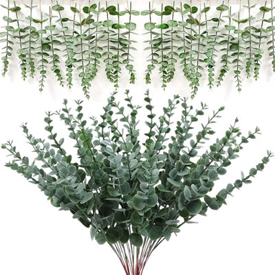 24PCS tiges d'eucalyptus fausses petites plantes artificielles de 20 pouces de longueur pour la décoration intérieure