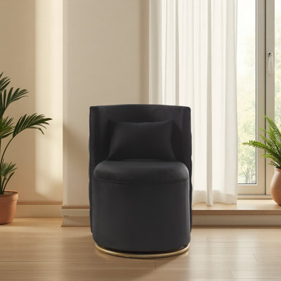360° Swivel Accent Chair With Storage Function, Velvet Curved Chair With Gold Metal Base For Living Room, Nursery, Bedroom