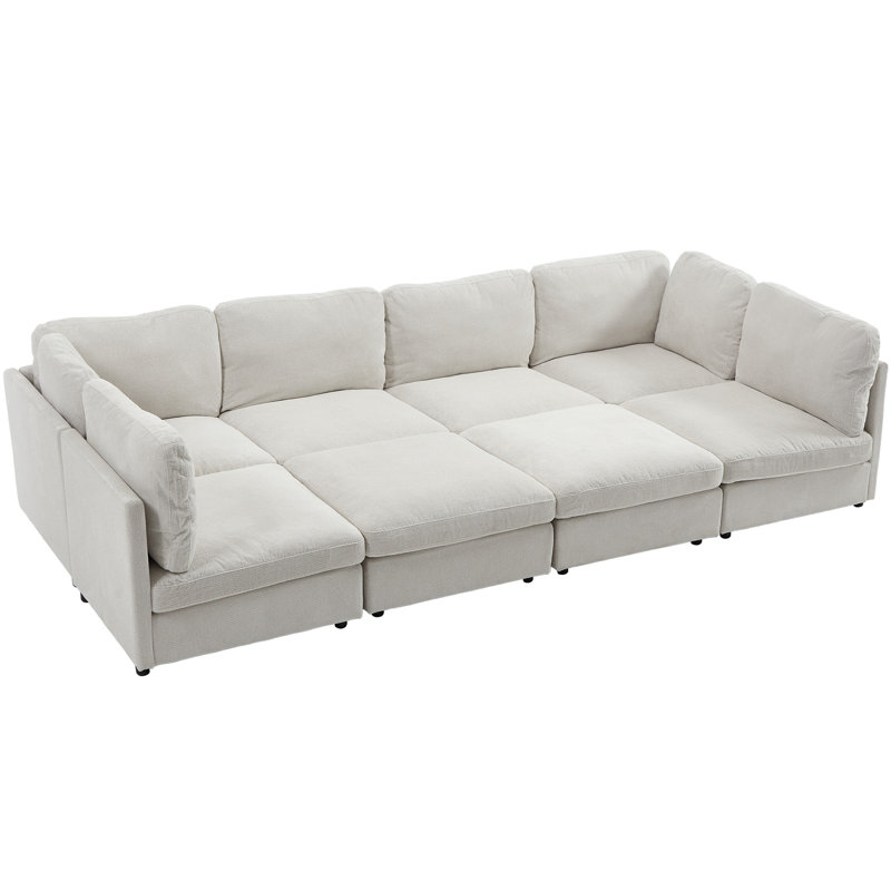 8 Piece Modular Sectional Sofa, Beige Polyester Blend