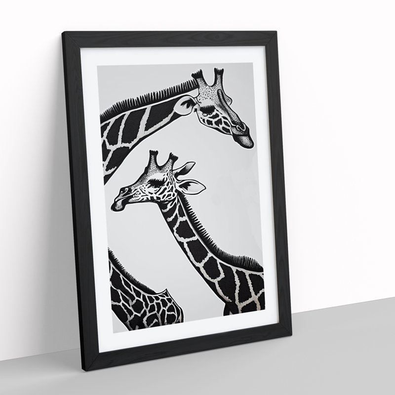 Two Giraffes - Single Picture Frame Print, 64cm H x 46cm W x 2cm D, Black Framed