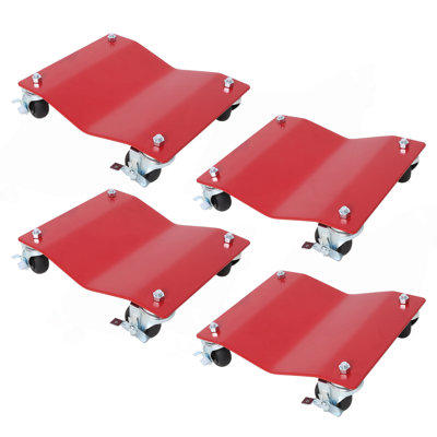4PACK 2500Lbs Capacity Professional Steel Vehicle Dollies,Heavy Duty Wheel Dolly,Car Dolly,Steel Tire Skates With Brakes,RED