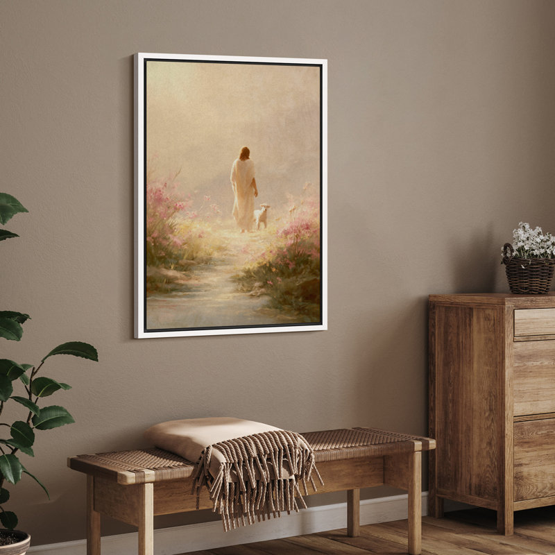 Art mural sur toile «Jesus et agneau», H 24 po x l 16 po, Impression encadrée sans passe-partout, Blanc