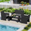 4 Piece Patio Rattan Conversation Set Wicker Loveseat Armchairs-1094770273