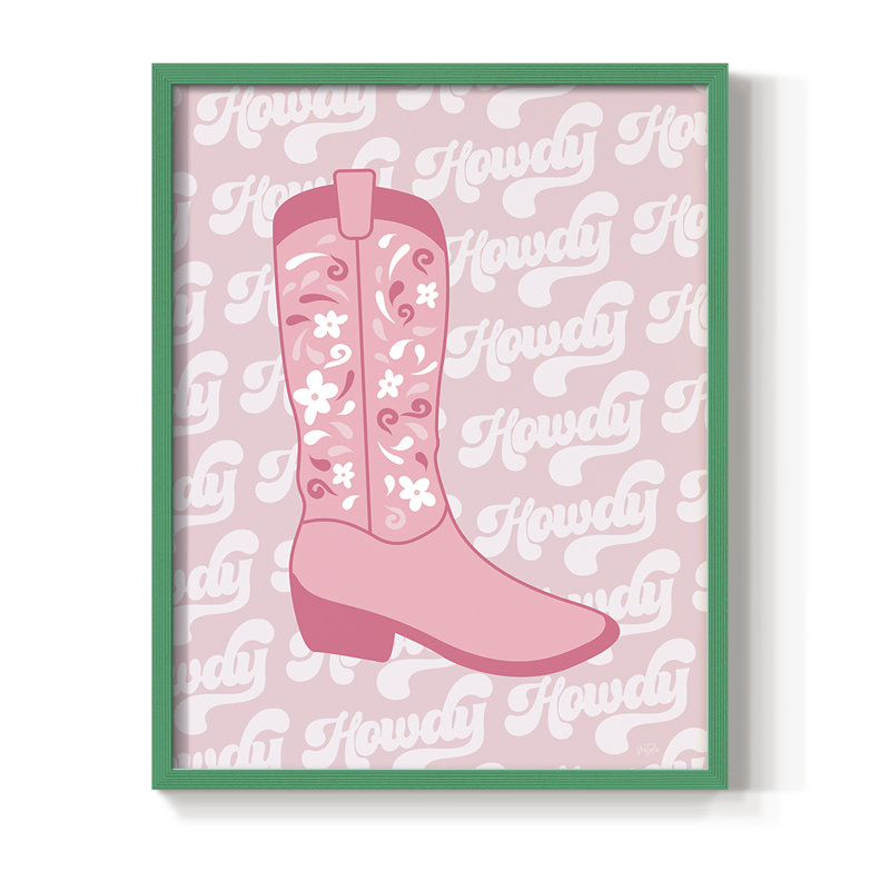 Reproduction encadrée de botte rétro Howdy - bois massif, H 15 po x l 12 po, Vert