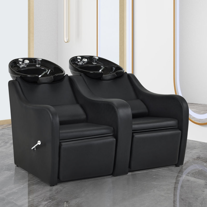 Fauteuil à shampooing à double siège avec cuve à shampooing en céramique pour salon