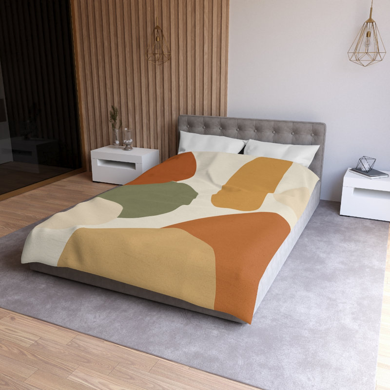 Microfiber Duvet Cover Boho Style, Design 13, Natural/Green/Orange/White, Twin XL Duvet Cover