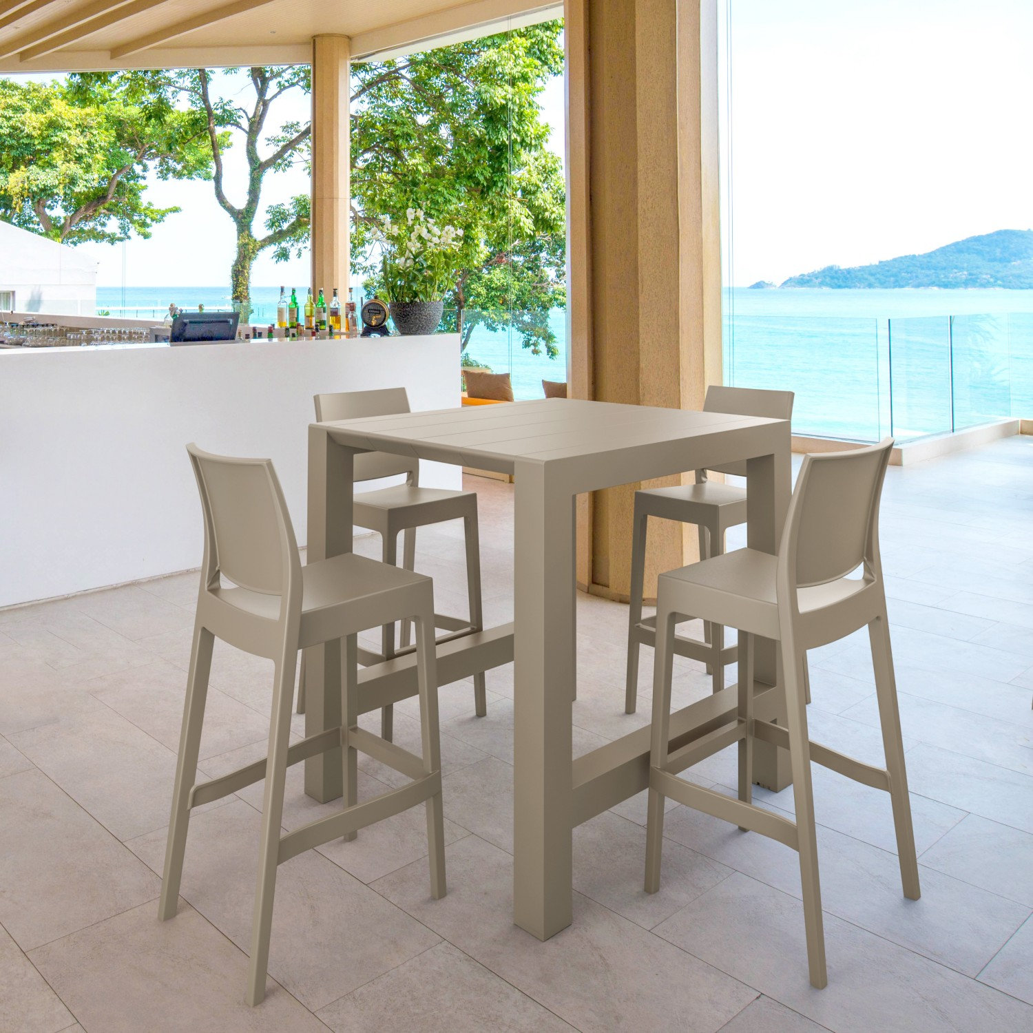 Adrienne Outdoor Bar Stool, Taupe, 29.5"