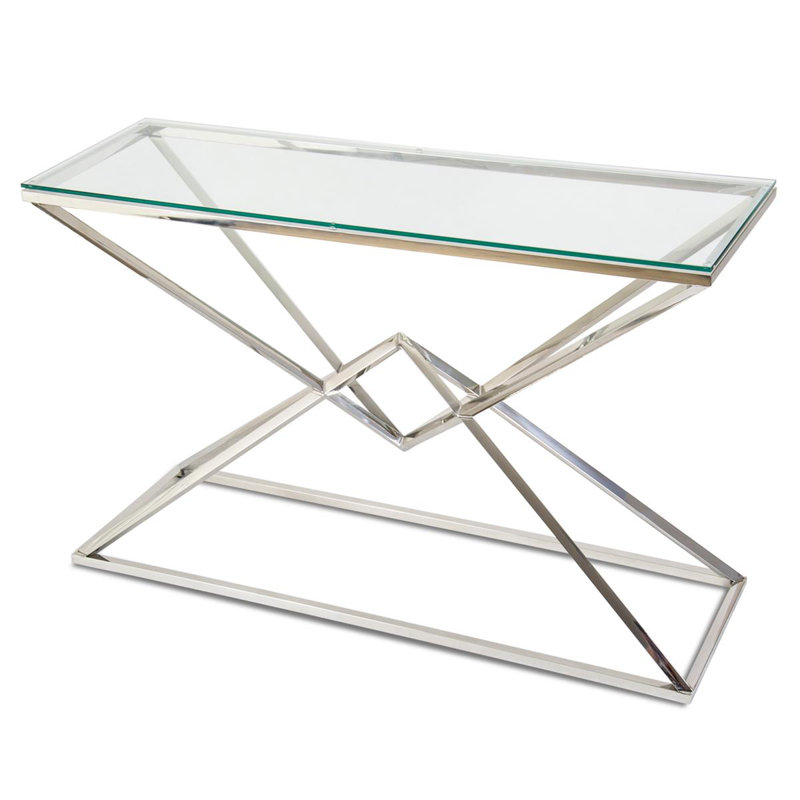 Eyler 120cm Glass Top Console Table, Silver, Transparent