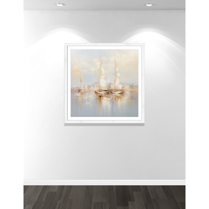 Impression de bateaux dorés II par Lazar Studio, Blanc satiné, Imprimé mat, L 42,5 po x H 42,5 po