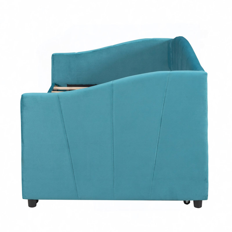Kacy Upholstered Daybed with Trundle, Sofa Bed, Blue, Twin