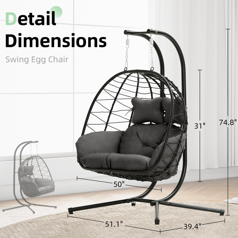 Chousein Egg Chair with Stand for 2 Person, Black/Grey