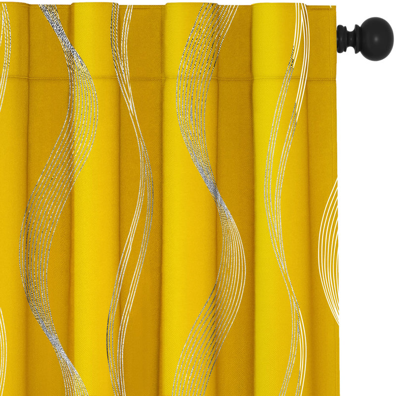 Cirila Back Tab Rod Pocket Silver Wave Curtain Panels, 52" W x 54" L, Yellow