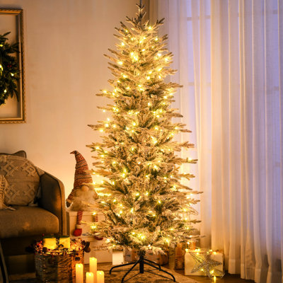 6 pi de haut Noël, 636 branches floquées par la neige, 250 lumières jaunes chaudes, décor de joie artificielle, ampoule supplémentaire