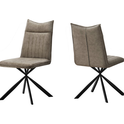 Of 2 Dining Room Side Chairs, Upholstered In Taupe, Black Metal Legs, Modern Look With Deep Cushion And Padded Back Brown Upholstered, Construction, Comfortable Seat For Room, Contemporary Style