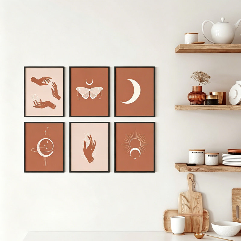 Ensemble de 6 décorations murales terrasses en terre cuite, boho, 8 po x 10 po, pour bureau et chambre à coucher
