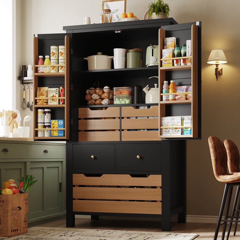 140cm Kitchen Pantry, Black