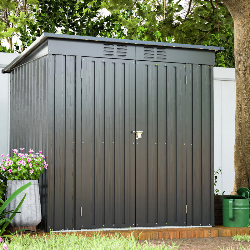 Remise de jardin toutes saisons 6 pi x 4 pi - noir, panneaux noir, porte large