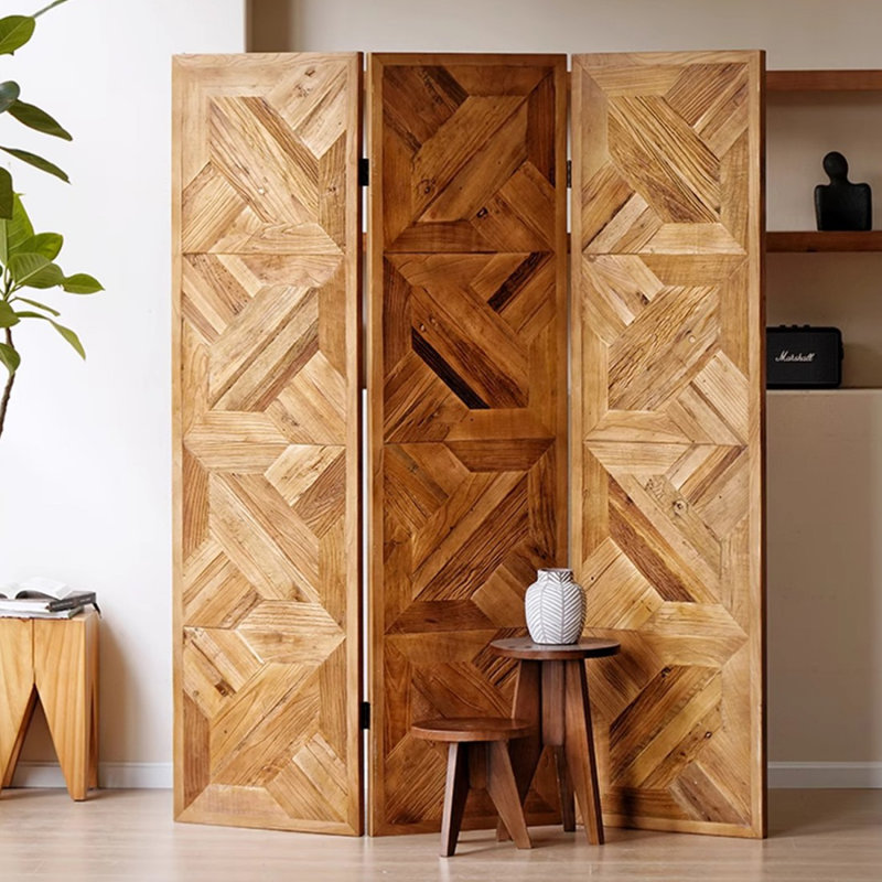Paravent 3 panneaux en bois massif brun, H 71,65 po x l 59,06 po x P 1,97 po