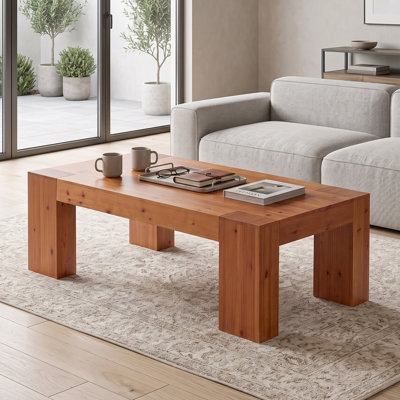 55" Large Solid Wood Coffee Table for Living Room, Farmhouse Center Table with Heavy-Duty Legs