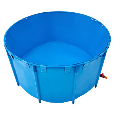 Toile avec étang, étang à poissons hors-terre d'une capacité de 818 gallons, aquarium Koi pliable en PVC, aquarium rond avec structure stable et soupape de drainage, pour l'aquiculture, l'élevage de koi et l'irrigation (bleu)