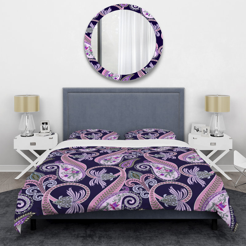 Cachemire rose floral - ensemble de housse de couette abstrait - microfibre de polyester