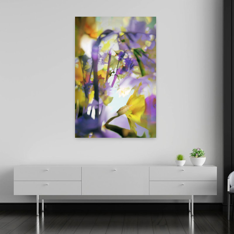 Art contemporain avec art floral, H 60 po x l 40 po
