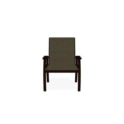 Belle Isle Sling Aluminum Frame Dining Height Arm Chair with Marine Grade Polymer Arm Accent