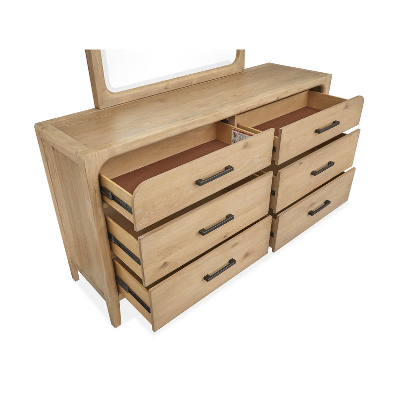 Ramspoth California King Upholstered Panel Bed And Drawer Dresser With Landscape Mirror, 3 Pcs: Bed, Dresser, Mirror
