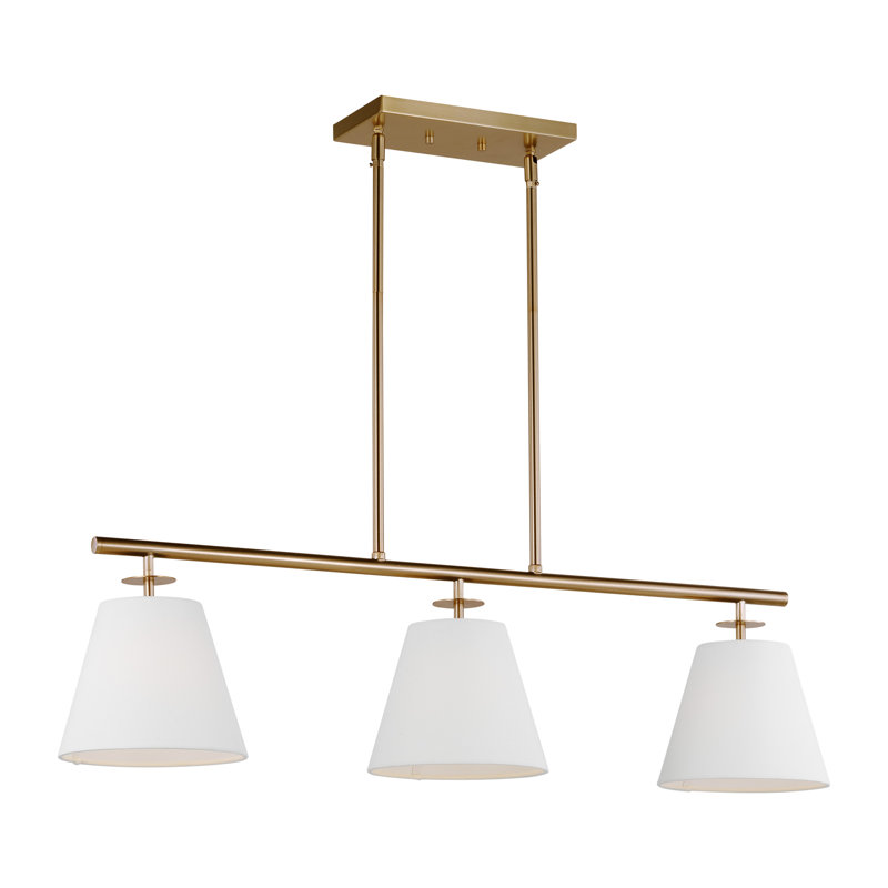 Lustre linéaire moderne à 3 lumières avec abat-jour Stephens, Laiton