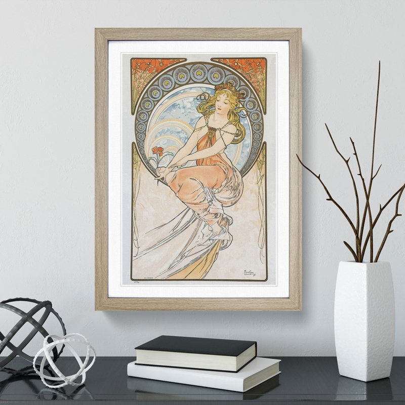 Flower in Hand by Alphonse Mucha - Framed Print, 65cm H x 48cm W x 2cm D, Oak Framed