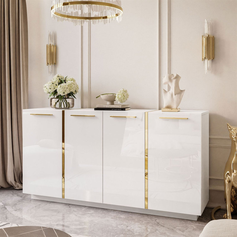 Sideboard ONYX 4D 158 cm  white/ white gloss with handles, White Gloss