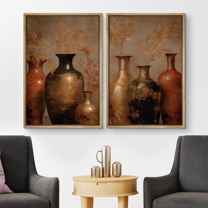 Vase en bronze rustique, nature morte, illustrations d'art moderne, décor nordique, Naturel, H 24 po x l 32 po