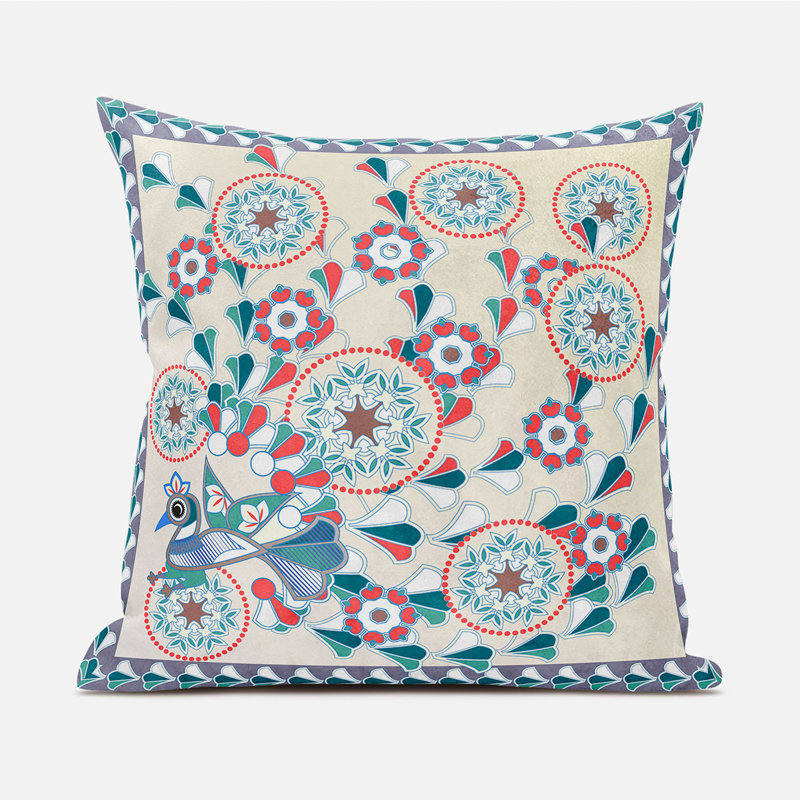 Floral Square Throw Cushion, 51cm H x 51cm W, Grey/Yellow