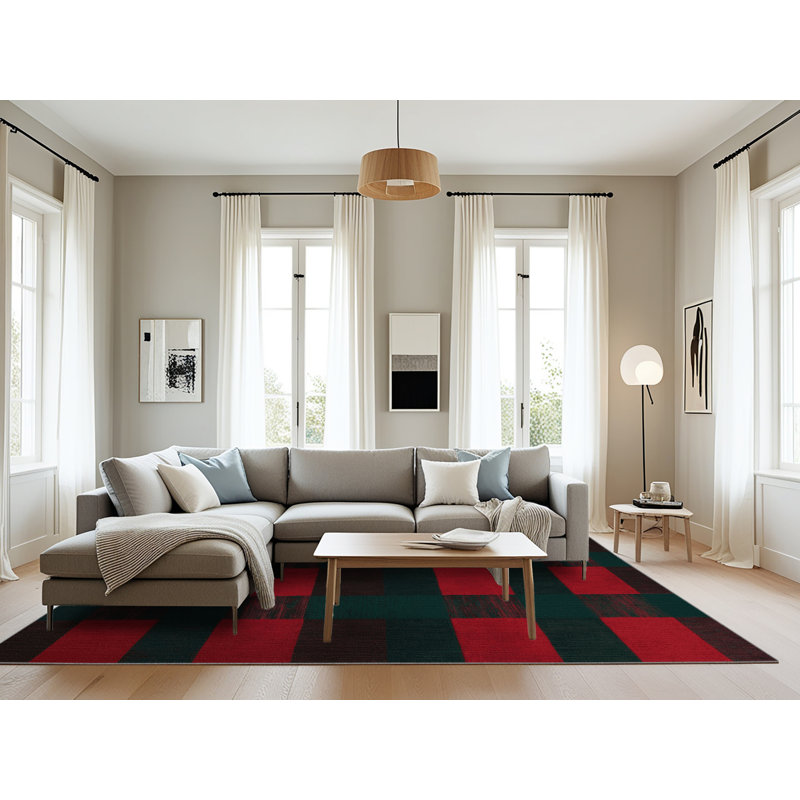Machine Washable Checkered Gray Area Rug, Rectangle 6' x 9'