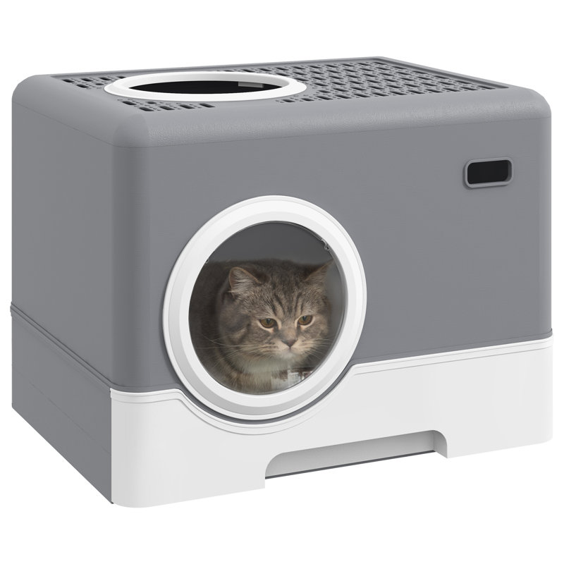 PP Enclosed Cat Litter Box with Scoop, Grey