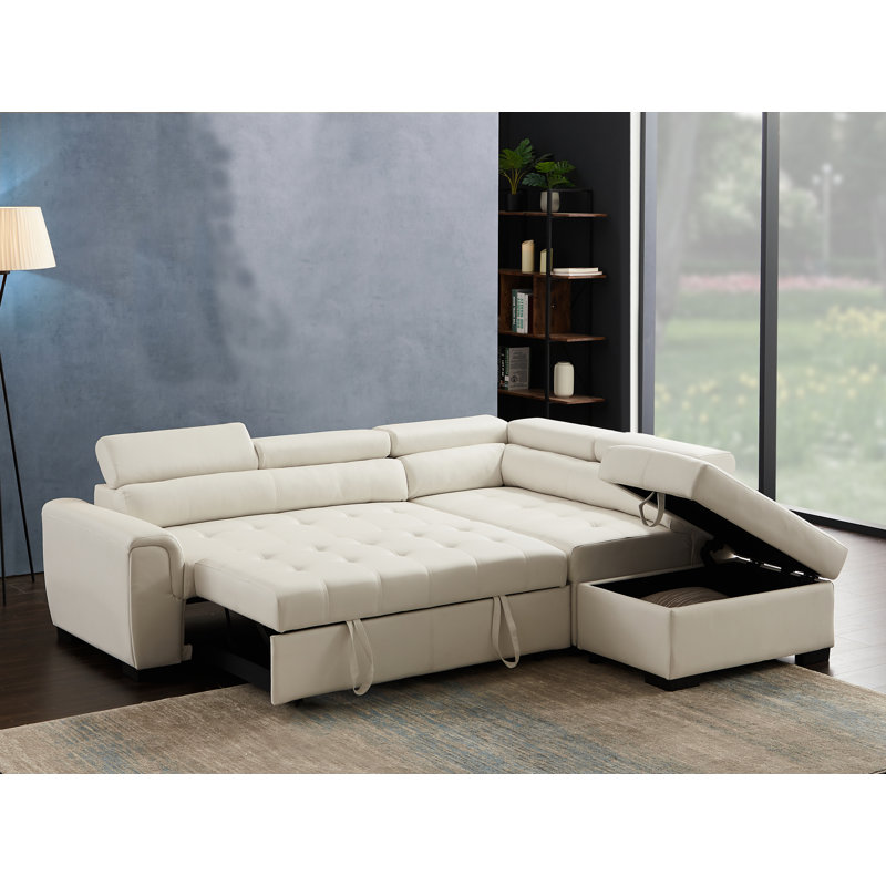 Faux Leather L-Shaped Sectional Right Hand Facing, White Faux Leather