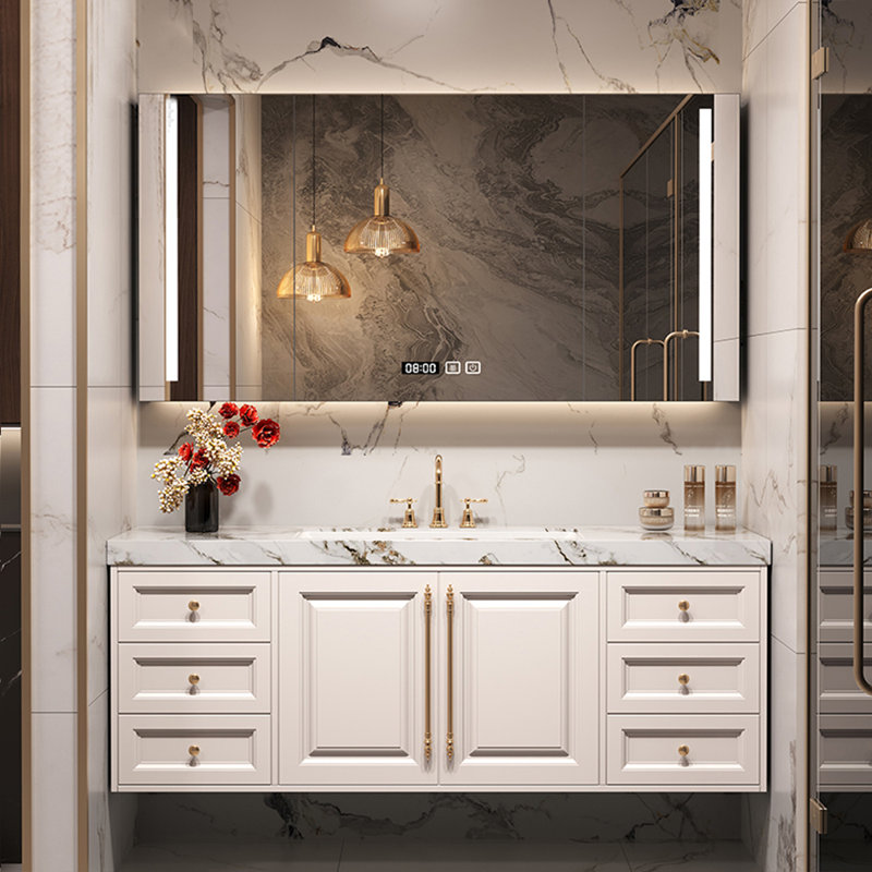 Armoire de salle de bain American Light Luxury, H 19,69 po x l 47,24 po x P 21,65 po, Blanc cassé