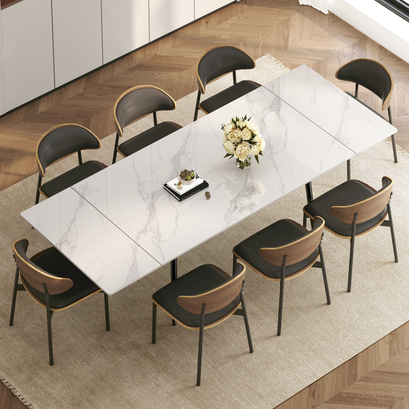 62.9" To 94.4" Sintered Stone Expandable Dining Table Set, Easy To Assemble, 9, Black