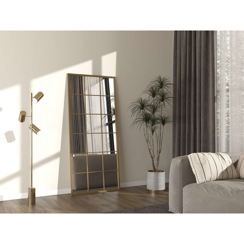 Elegant Cheval Mirror, Gold Finish, 31.5 x 70.9 inches | 100% Metal Construction, Wall-Mountable | Modern Novelty Design with Chequered Pattern, Perfect for Bedrooms & Dressing Areas, Stylish & Functional
